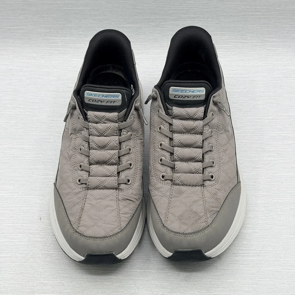 Skechers Slip Ins Men's 10.5 Shoes Grey Cozy Fit Quilted Hands Free 232619